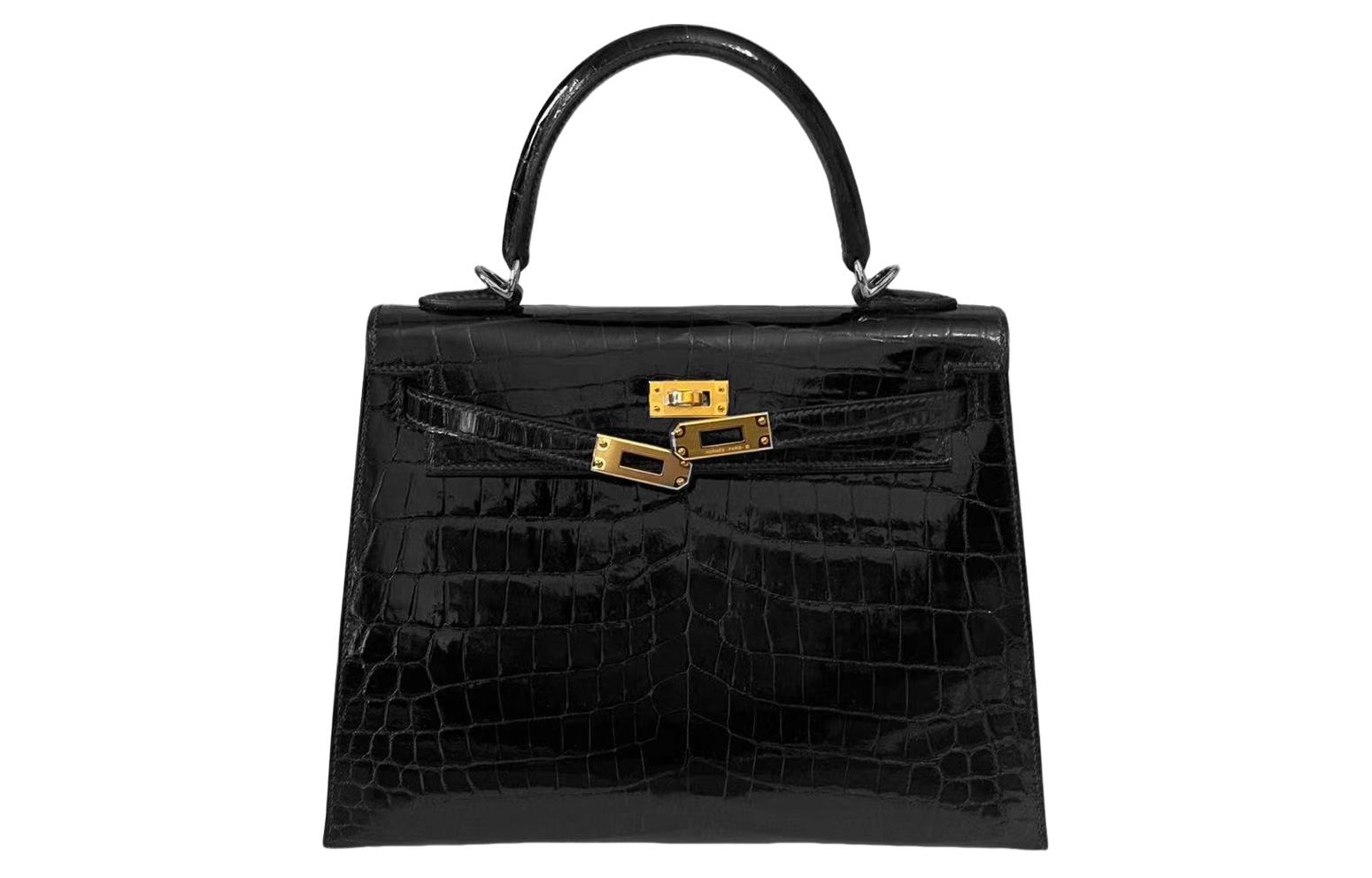 

Сумка Kelly из полированной кожи крокодила для женщин 78 Bleu Marine Deep Sea Blue HERMES