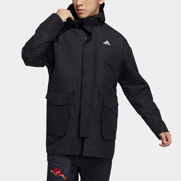 Куртка cny jkt top sports training printing hooded fleece lined woven jacket black Adidas, черный — фото 3