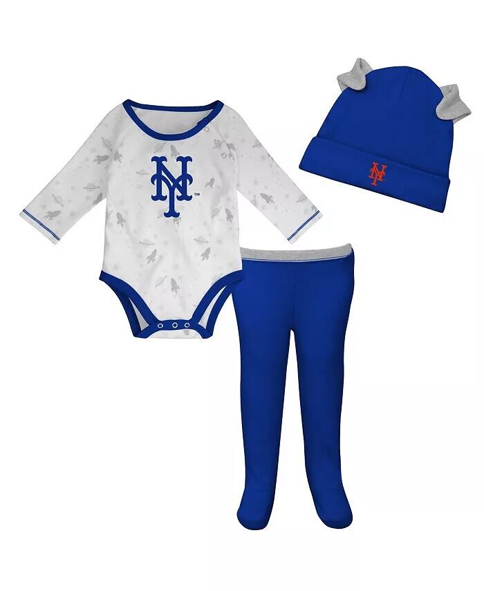 Комплект из боди New York Mets Dream Team, шапочки и штанов для новорожденных и младенцев, для мальчиков и девочек королевского размера, белого цвета Outerstuff — фото 4