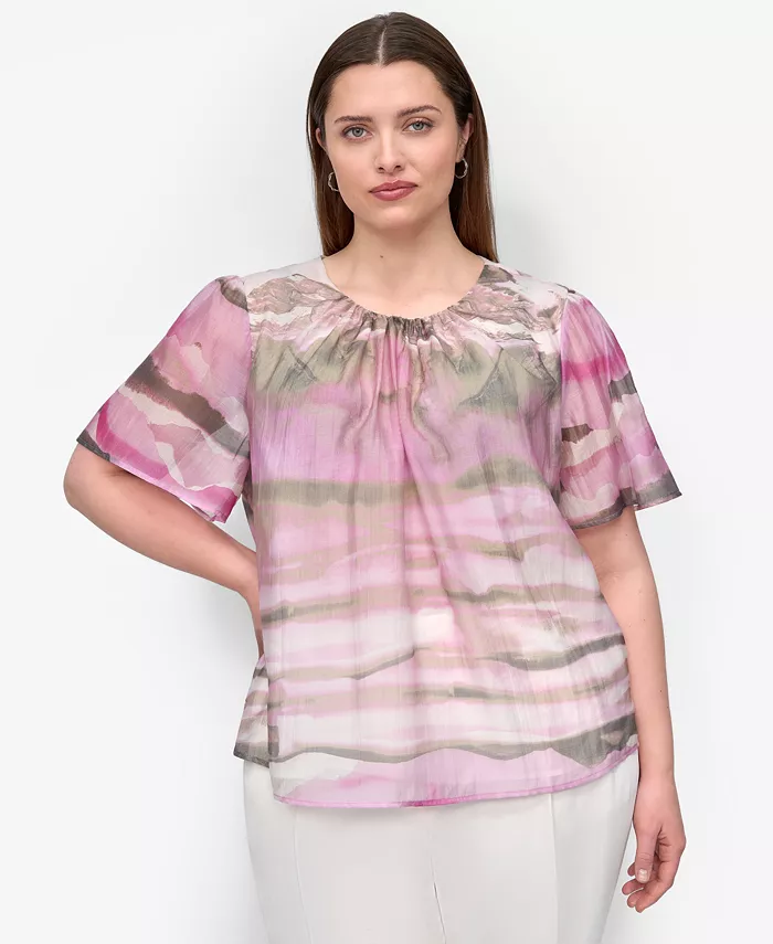 

Блузка с короткими рукавами и принтом больших размеров DKNY, розовый