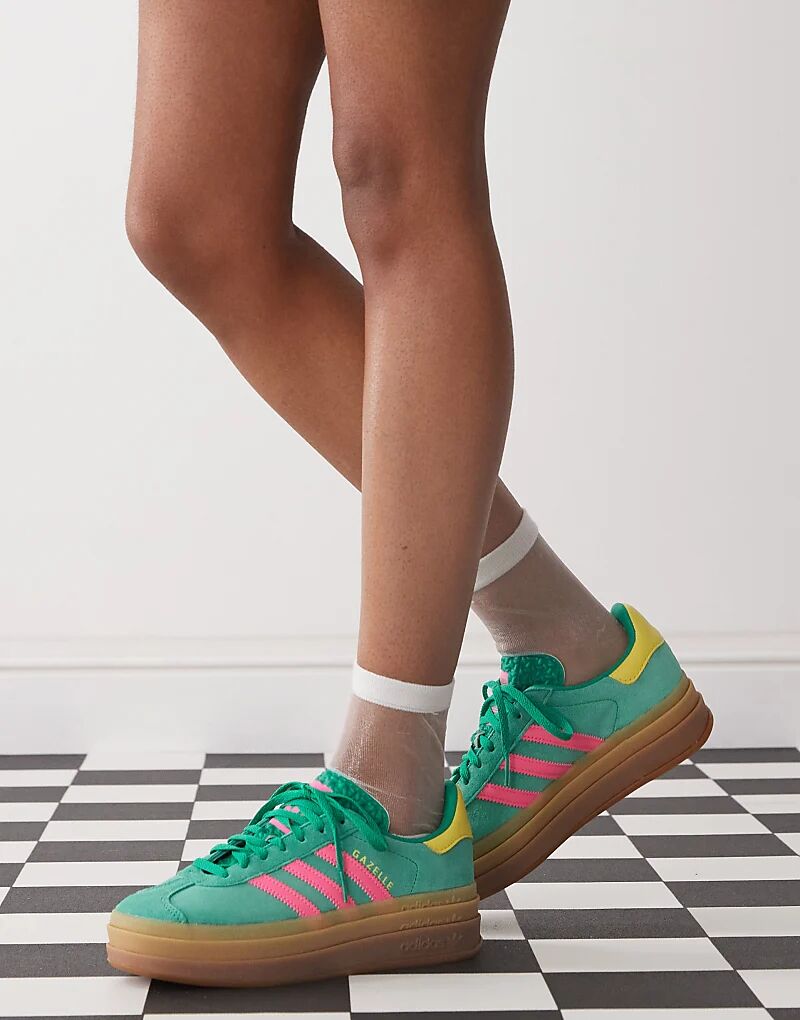 Кроссовки Gazelle Bold на платформе зеленого и розового цвета adidas Originals — фото 2