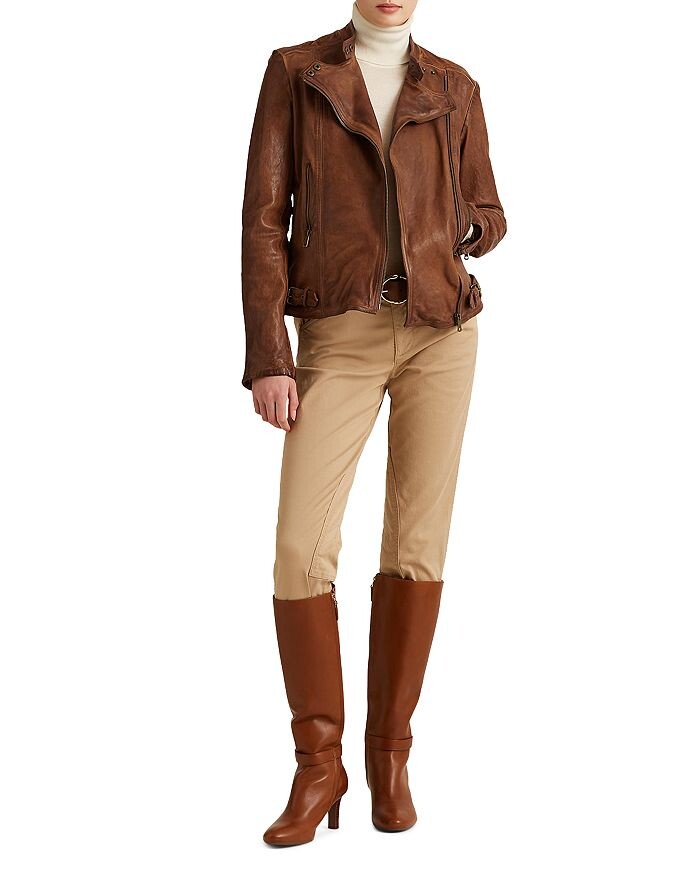 Мотоциклетная куртка из полированной кожи Lauren Ralph Lauren, коричневый — фото 2
