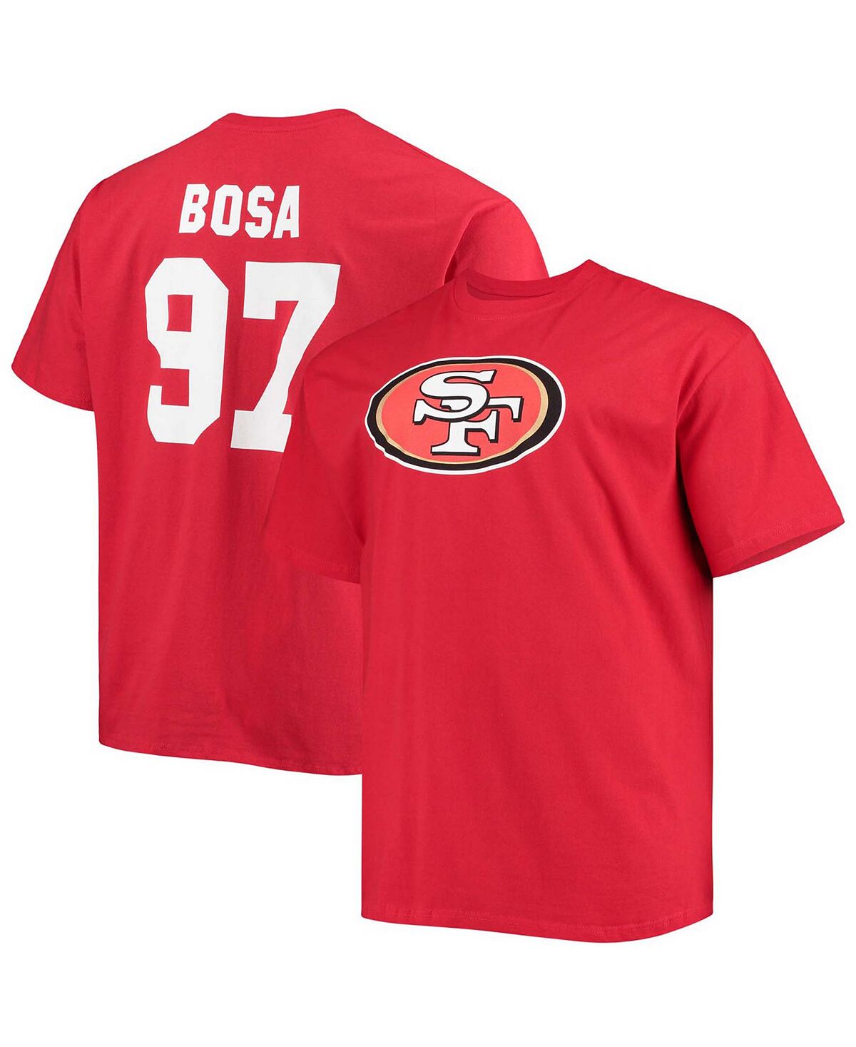 

Мужская футболка Big and Tall Nick Bosa Scarlet San Francisco 49Ers с именем игрока и номером Fanatics