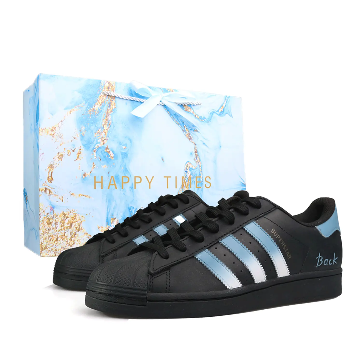 

Adidas Originals Кроссовки Superstar Unisex низкие сине-черные с сине-черной сумкой для покупок, цвет Blue Black Shopping Bag