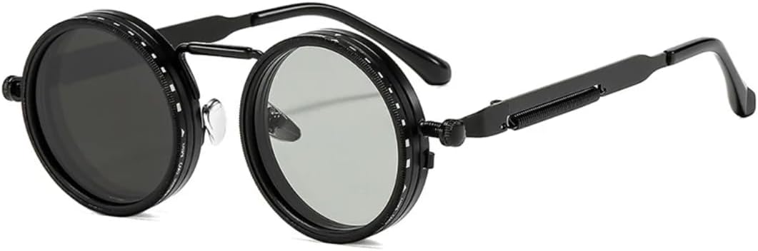 

Ретро круглые панк-солнцезащитные очки для мужчин и женщин для занятий спортом на открытом воздухе, защита от УФ-излучения UV400, регулируемые солнцезащитные очки с затемнением TVTBBVV, Black-3