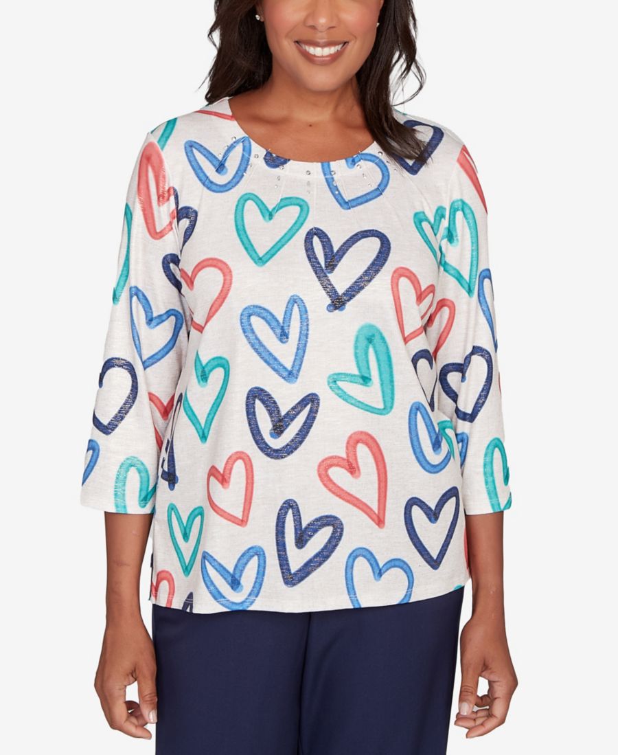 

Вязаный топ Petite Saratoga Springs с узором Подброшенное сердце Alfred Dunner, Oatmeal Multi