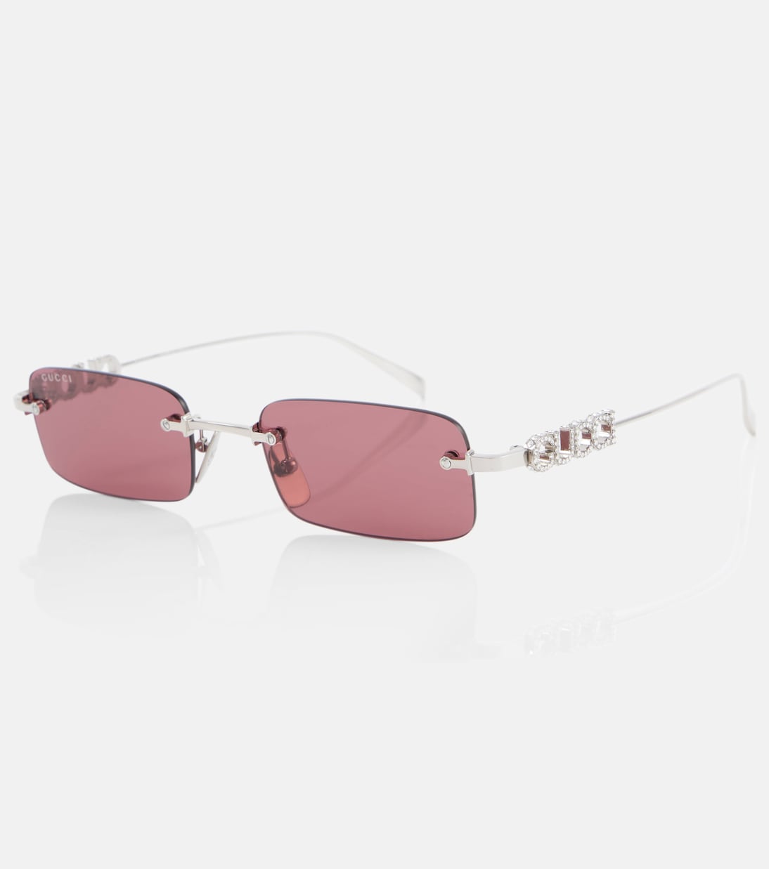 Прямоугольные солнцезащитные очки с логотипом Gucci, Silver-Silver-Red — фото 4