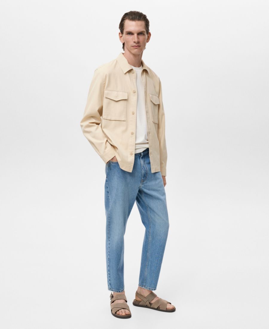 

Мужская куртка из лиоцеллового хлопка с карманами MANGO, Beige