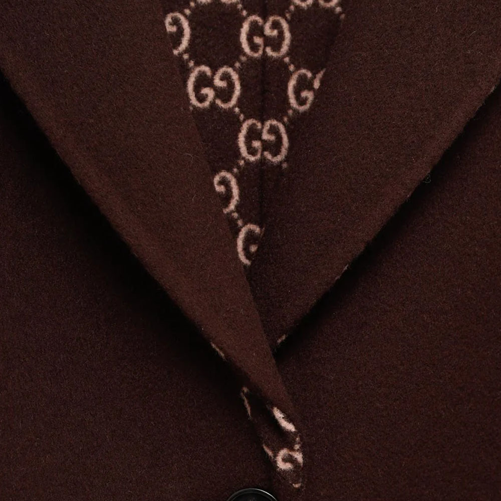 Пальто Gucci Двустороннее, из шёлка и шерсти, коричневый — фото 4