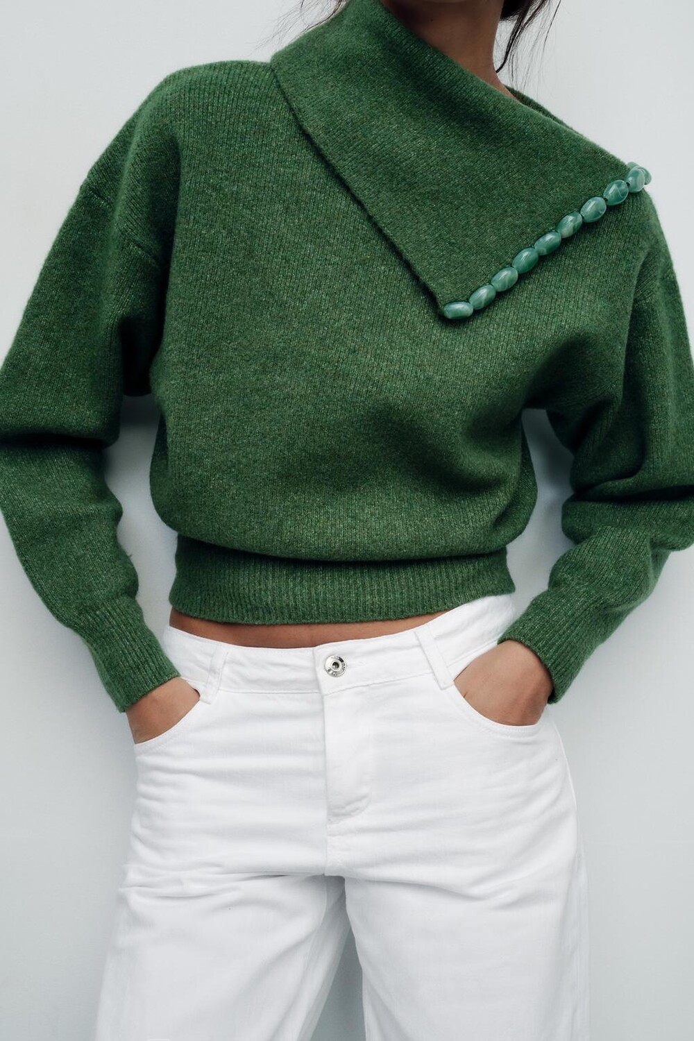 

Вязанный свитер с шипами ZARA, зеленый