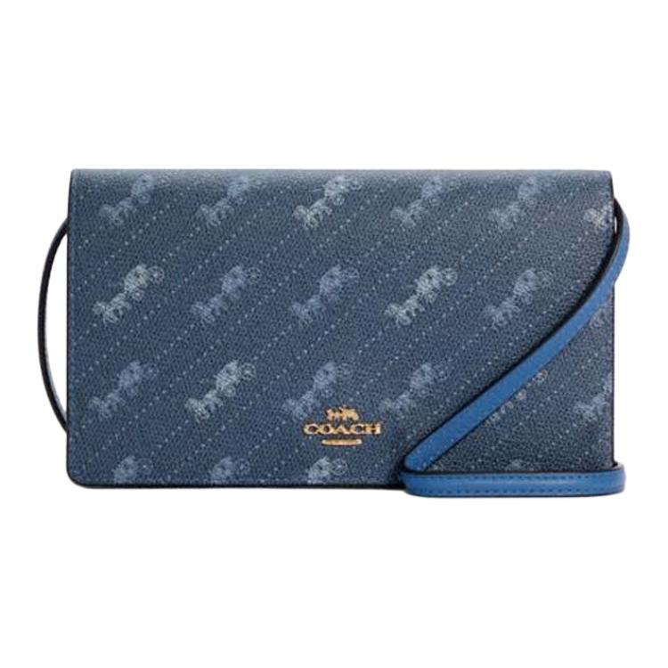 

Кожаная сумка через плечо с клапаном маленького размера женская синяя COACH