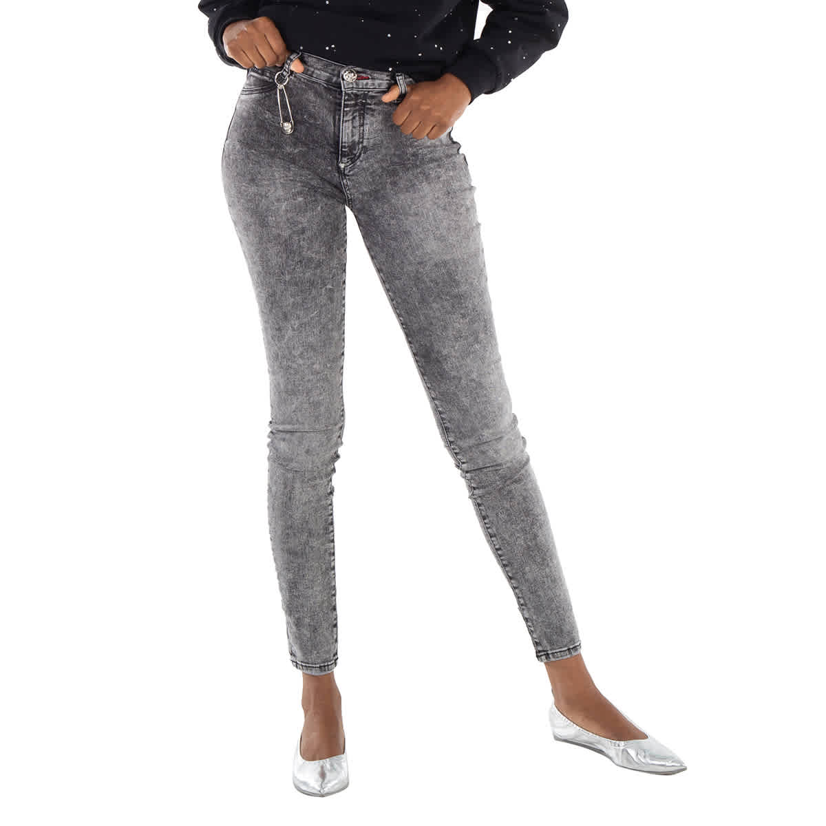 

Филипп Плейн Брюки джинсовые пятикарманные в цвете штормовой серый PHILIPP PLEIN