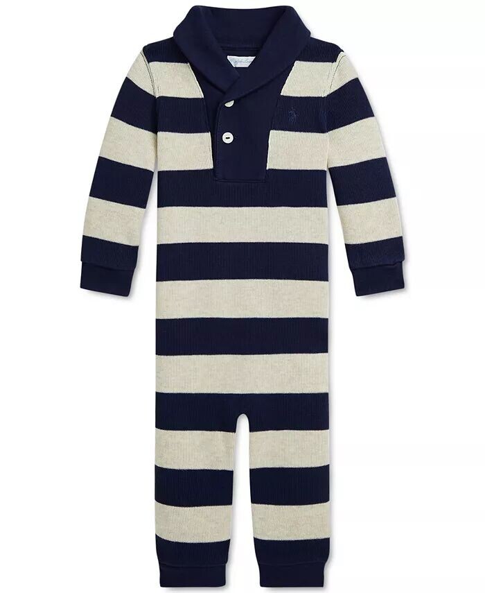 

Детский хлопковый комбинезон в полоску Polo Ralph Lauren, мультиколор