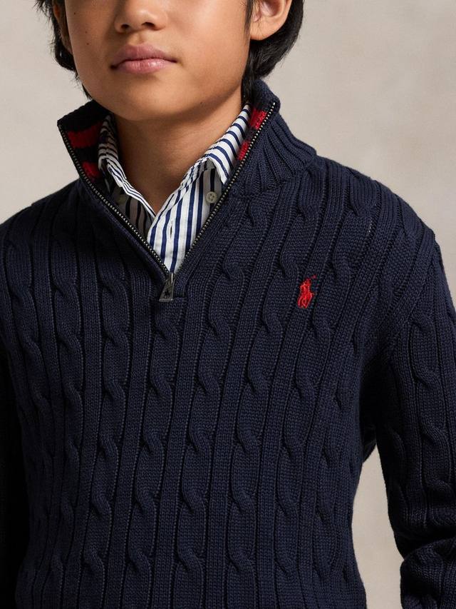 Детский хлопковый джемпер с косичкой и молнией до середины Ralph Lauren, Navy — фото 2