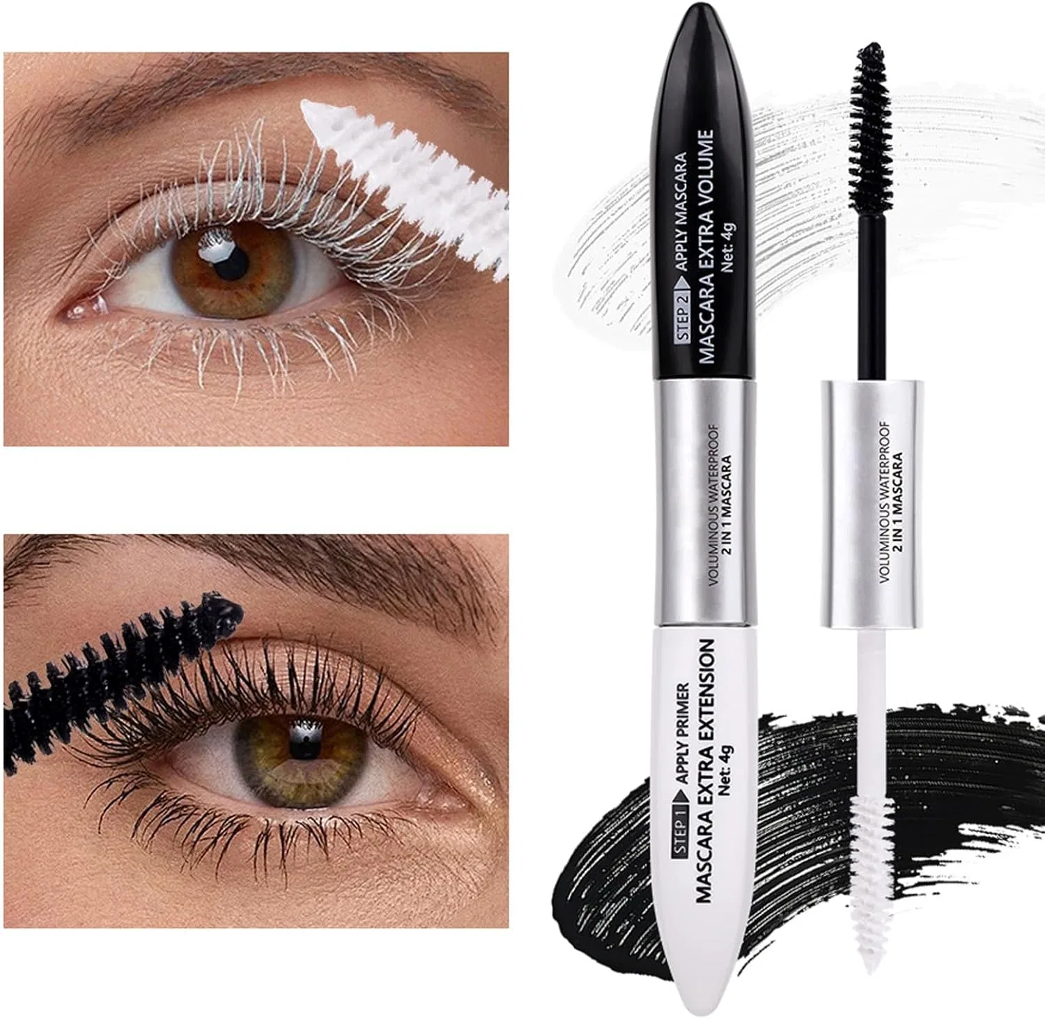 Тушь для ресниц 2 в 1 Double Brush, увеличивающая объем и длину, черная, Judewy, 1 шт. — фото 2