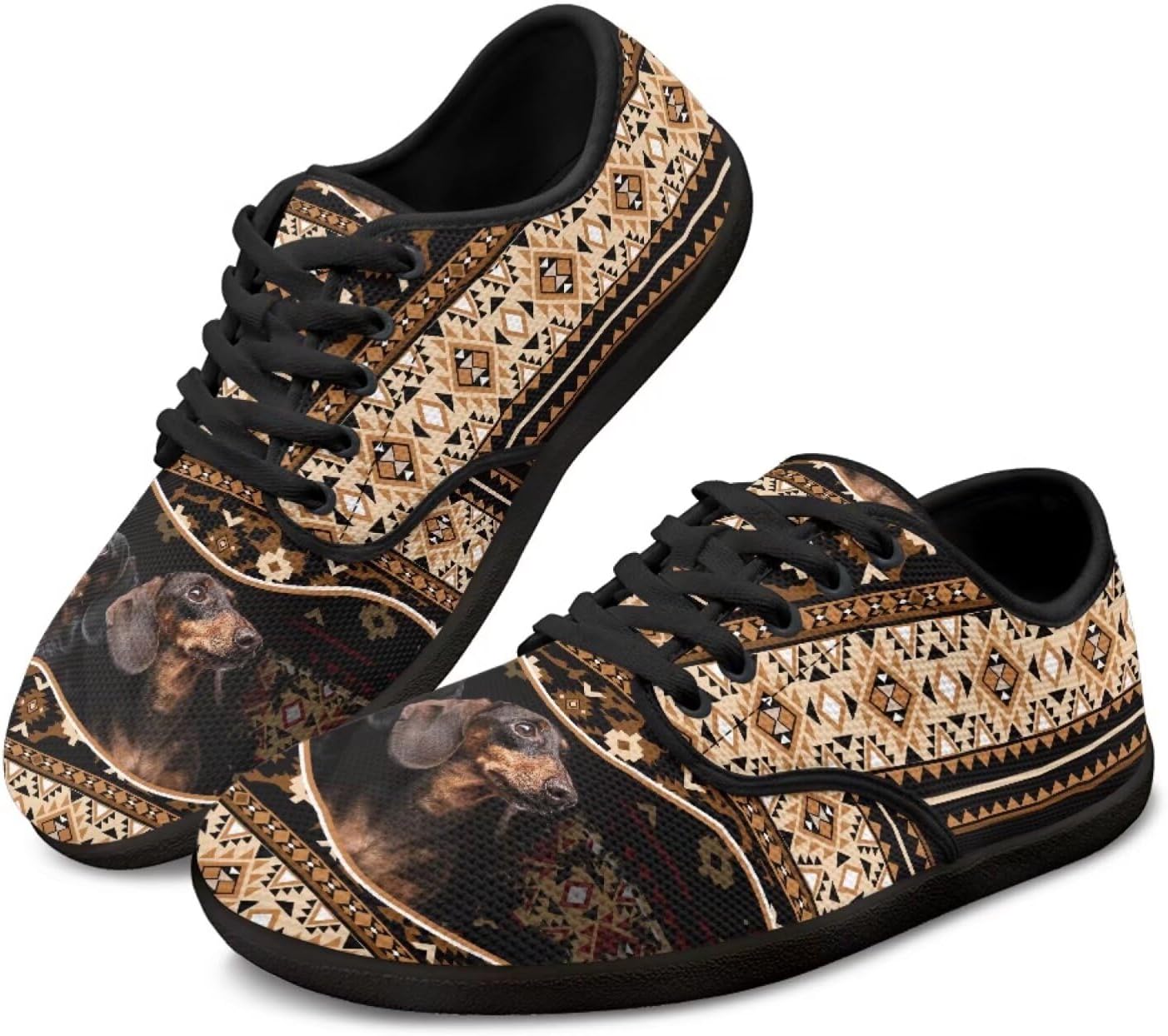 

Мужские и женские босоножки Jeiento с ацтекским узором с широким носком, кроссовки для бега с нулевым перепадом подошвы, Dachshund Aztec Tribal