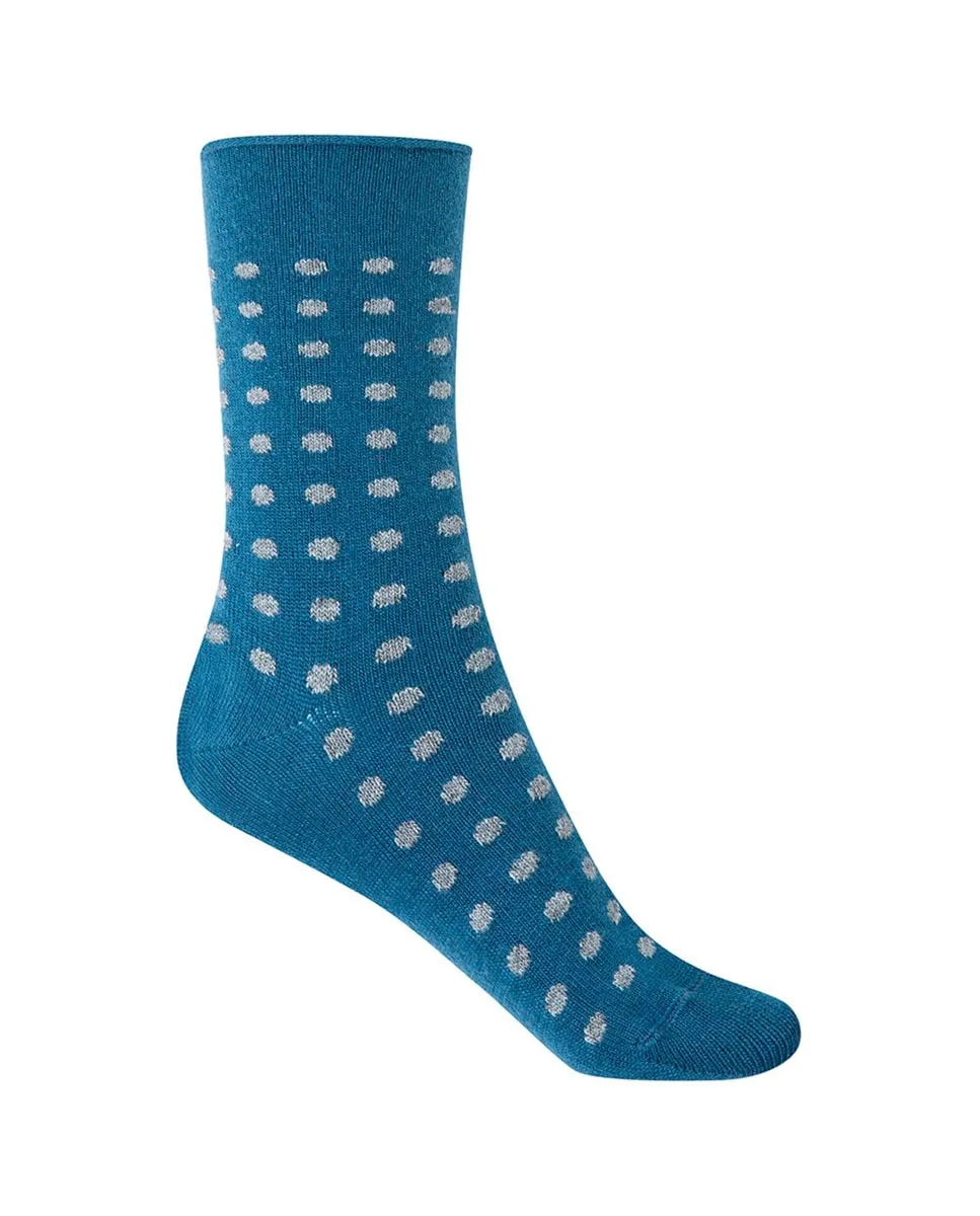 

Женские короткий носки из кашемира и шерсти в горошек с отворотом Roule Сделано в Испании Punto Blanco, синий