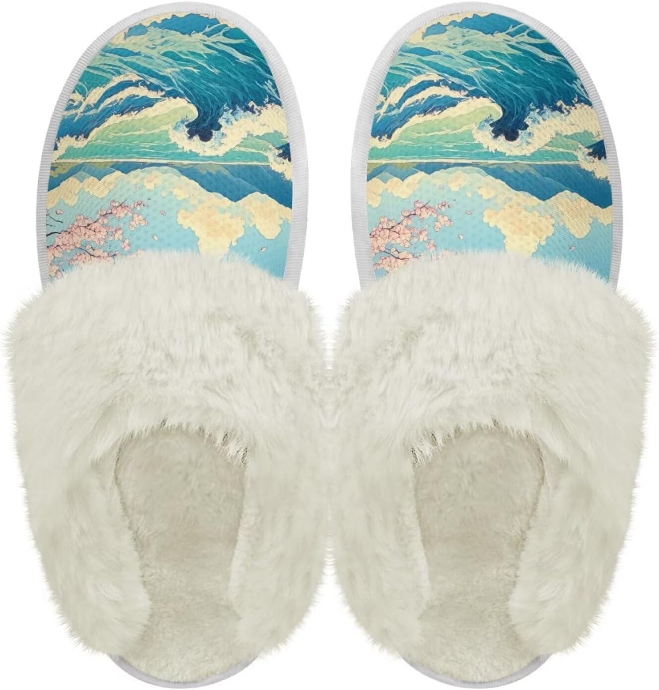 

Хлопковые тапочки с пушистыми краями, домашние тапочки для дома и улицы, хлопковые тапочки унисекс Pjheqoxe, Ukiyoe Sakura