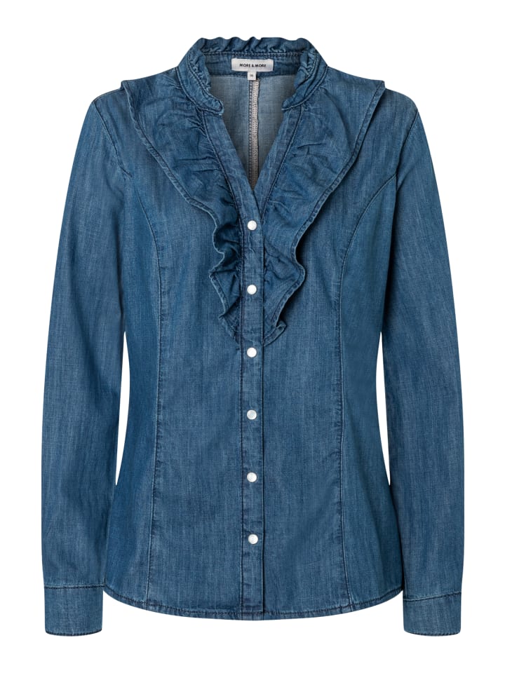 

женственная джинсовая блузка с оборками из средне-синего денима More & More