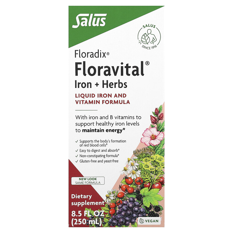 

Floradix, Floravital Iron + Herbs, 250 мл (8,5 жидк. Унции)