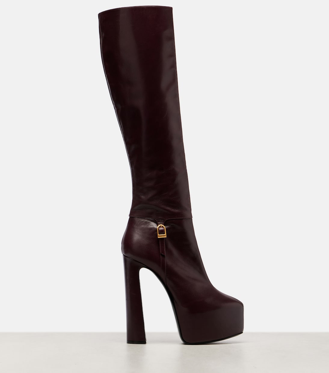 Сапоги Nico из кожи на платформе до колена Saint Laurent, Bordeaux — фото 4
