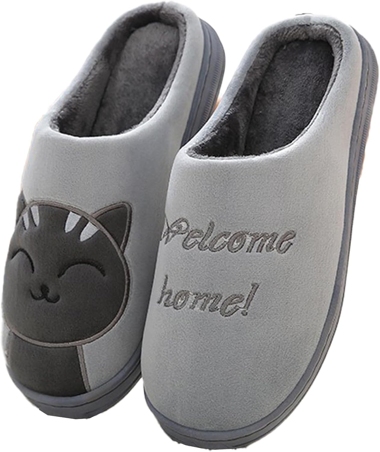 

Милые домашние тапочки для женщин и мужчин с изображением животных, удобные мягкие тапочки с эффектом памяти, плюшевые домашние обувь для спальни и гостиной Oukisam, серый