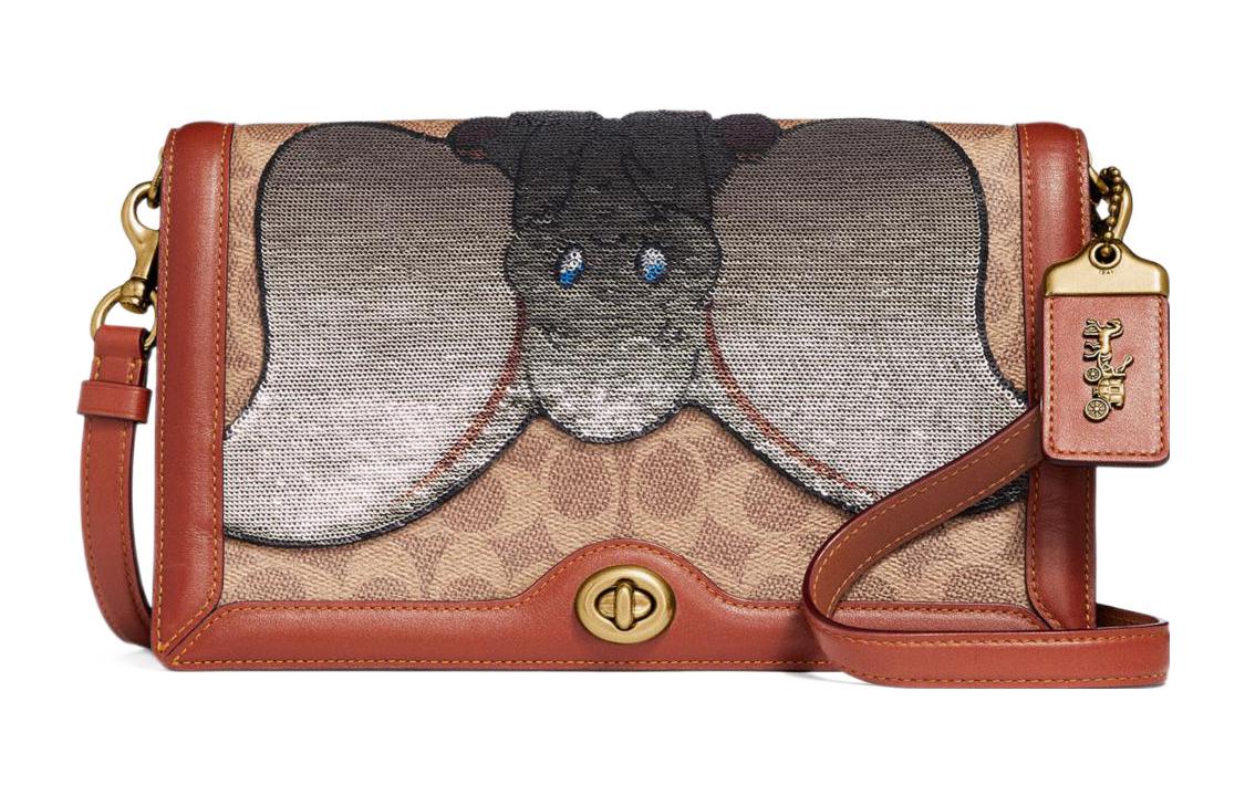 

Coach Disney, коллаборация с Riley, сумка через плечо из канваса и кожи, средний размер, женская, бежево-ржавого цвета