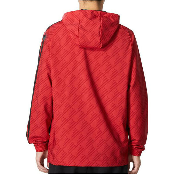Куртка Men's adidas Solid Color Stand Collar Zipper Manchester United Soccer/Football Logo Sports Hooded Jacket Red, красный — фото 3