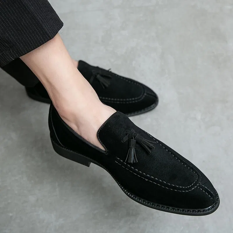 Лоферы мужские замшевые с кисточками, Slip-on, Black ZCZ — фото 4