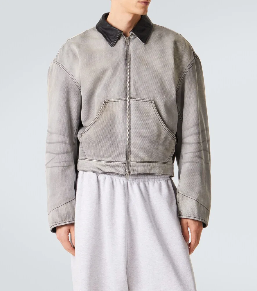 Джинсовая куртка с кожаной отделкой Acne Studios, серый — фото 3