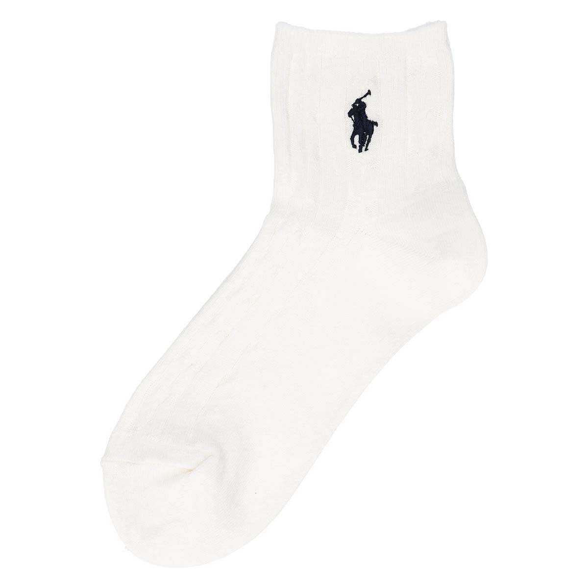 Женские короткие носки с вышивкой в одну точку и узором из кос. Polo Ralph Lauren, 90. White