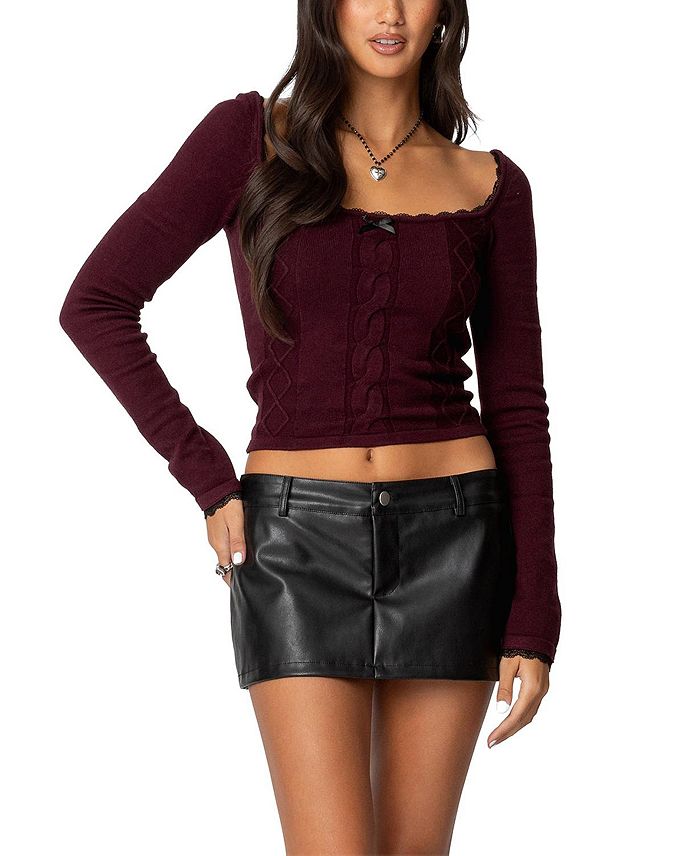 

Свитер с арановыми узорами Ansley Lacey Edikted, красный