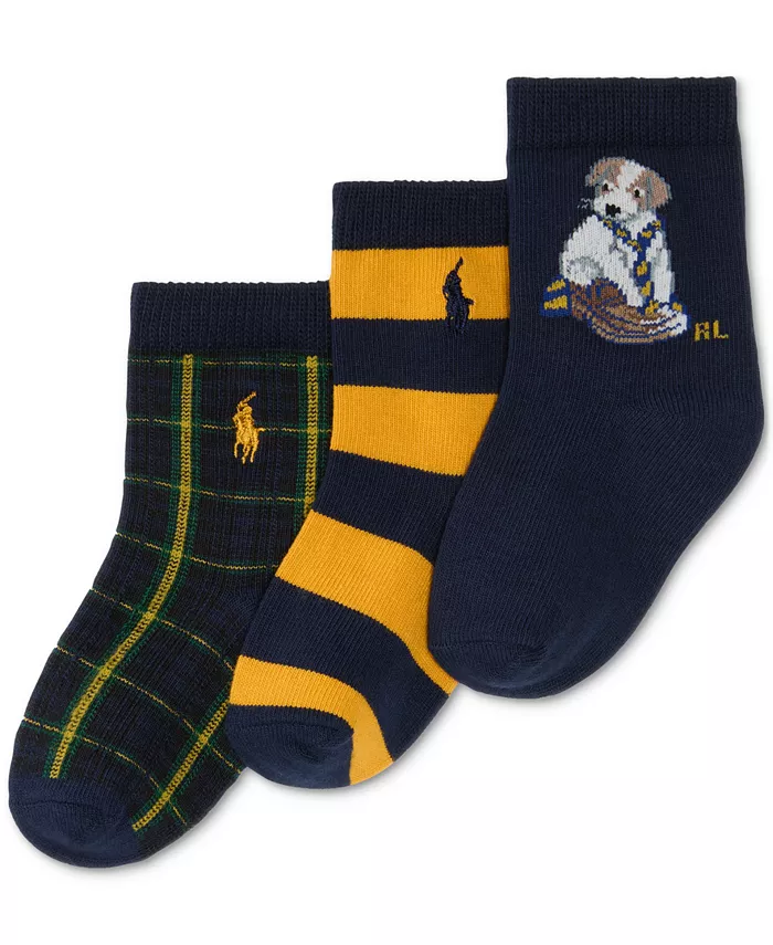 

Детские носки с собачками, 3 пары Polo Ralph Lauren, синий