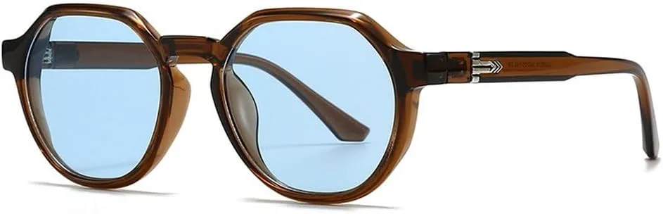 

Модные круглые панк-солнцезащитные очки для женщин UV400 в стиле ретро с заклепками и градиентом, мужские солнцезащитные очки «синий чай» SKFGNX, Brown Blue