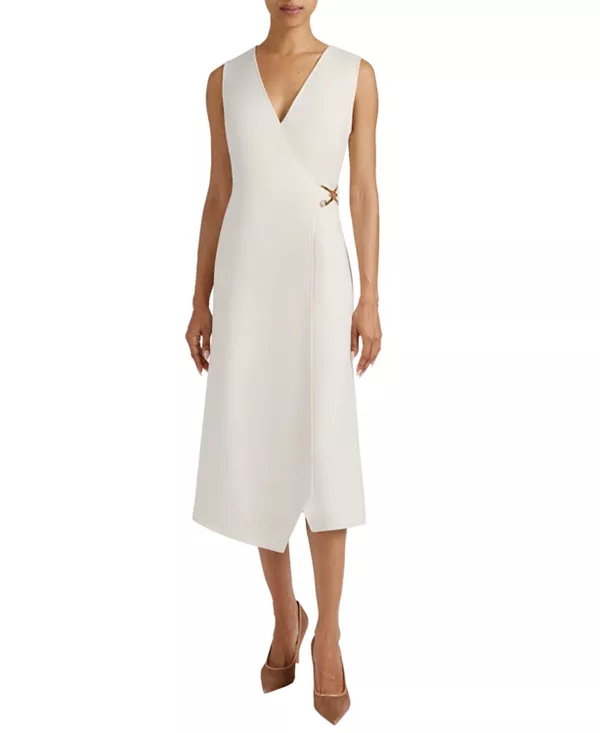 

Платье-Халат без рукавов Ursa с металлической пряжкой из эластичного крепа Santorelli, белый