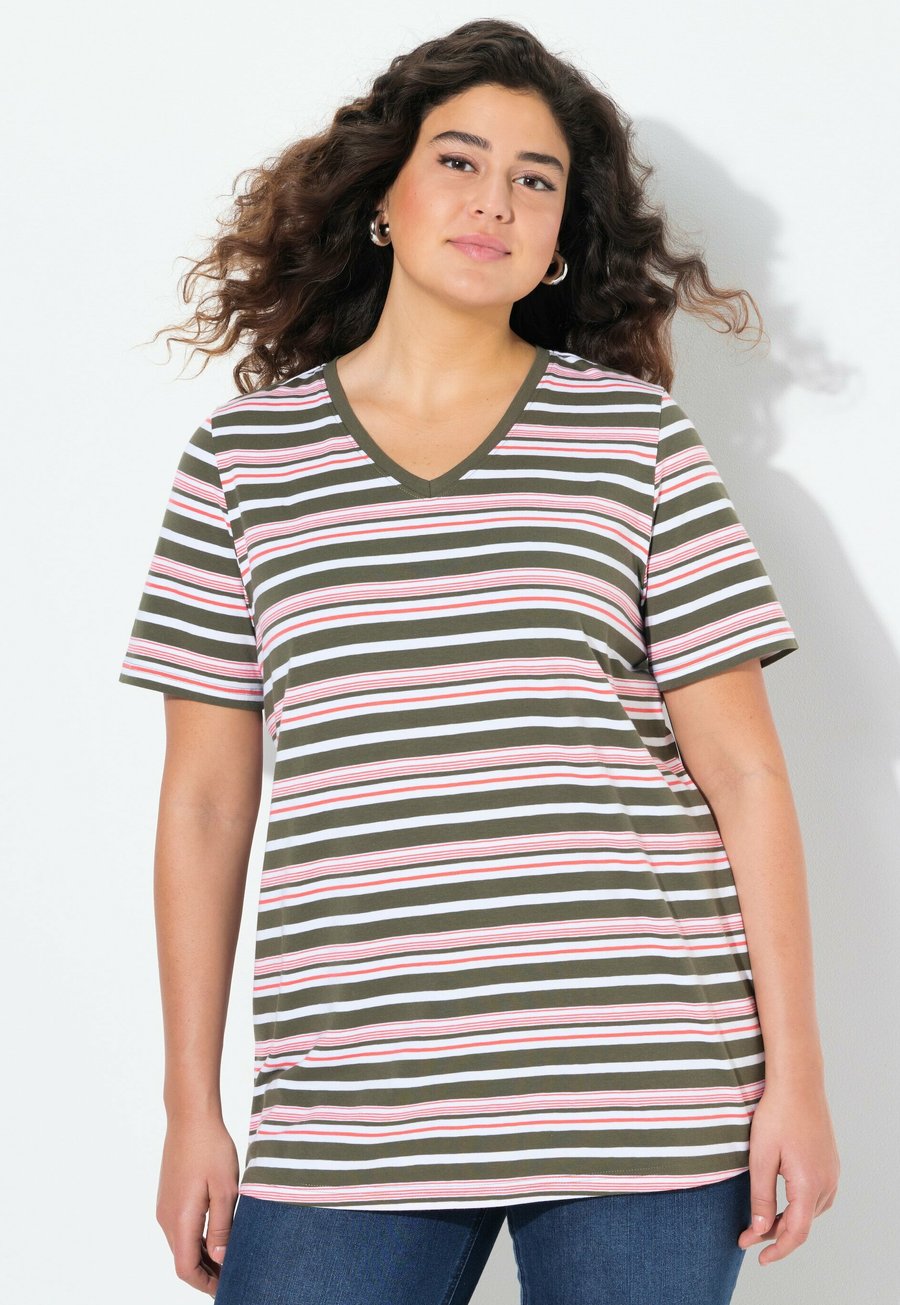

Футболка Ulla Popken COLORFUL STRIPED SHORT SLEEVE V-NECK, Olive Grey/Olive, Серый, Футболка Ulla Popken COLORFUL STRIPED SHORT SLEEVE V-NECK, Olive Grey/Olive