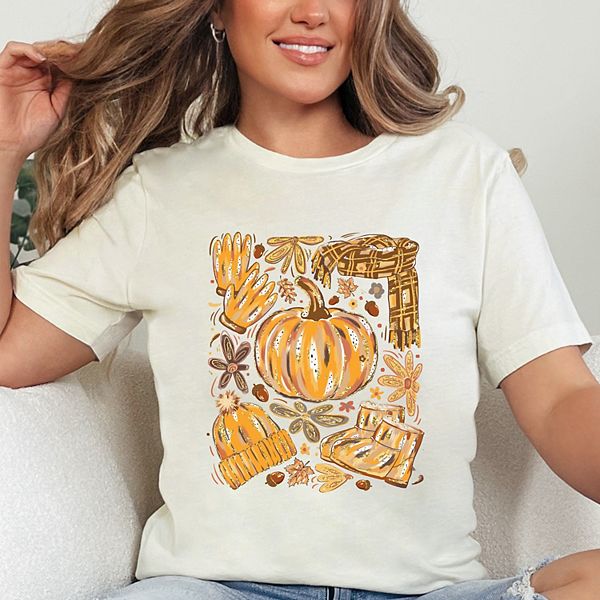 

Футболка с коротким рукавом Fall pumpkin collage glitter Simply Sage Market, Cream
