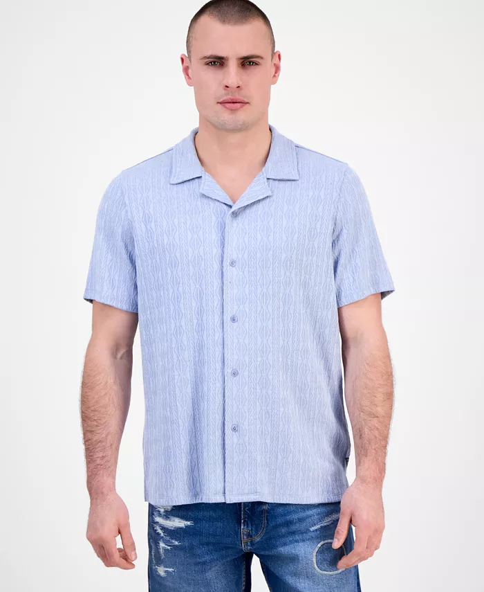 

Мужская кембриджская рубашка с коротким рукавом Spencer Printed на пуговицах GUESS, синий