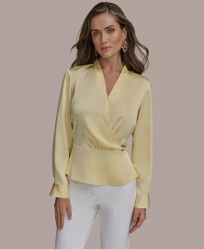 

Женская блуза с металлической отделкой и запахом (модель Hardware-Trim Faux-Wrap) Donna Karan New York, желтый