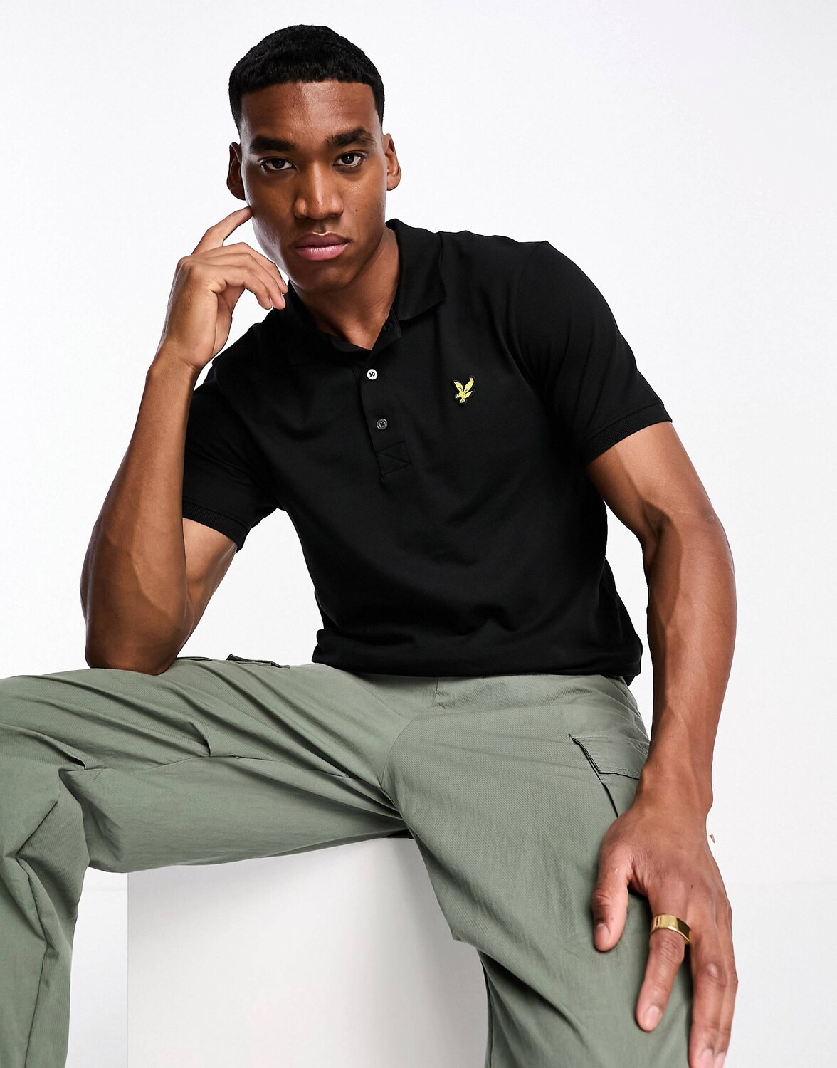 

Черная футболка-поло из пике с логотипом Lyle & Scott, Черный, Черная футболка-поло из пике с логотипом Lyle & Scott