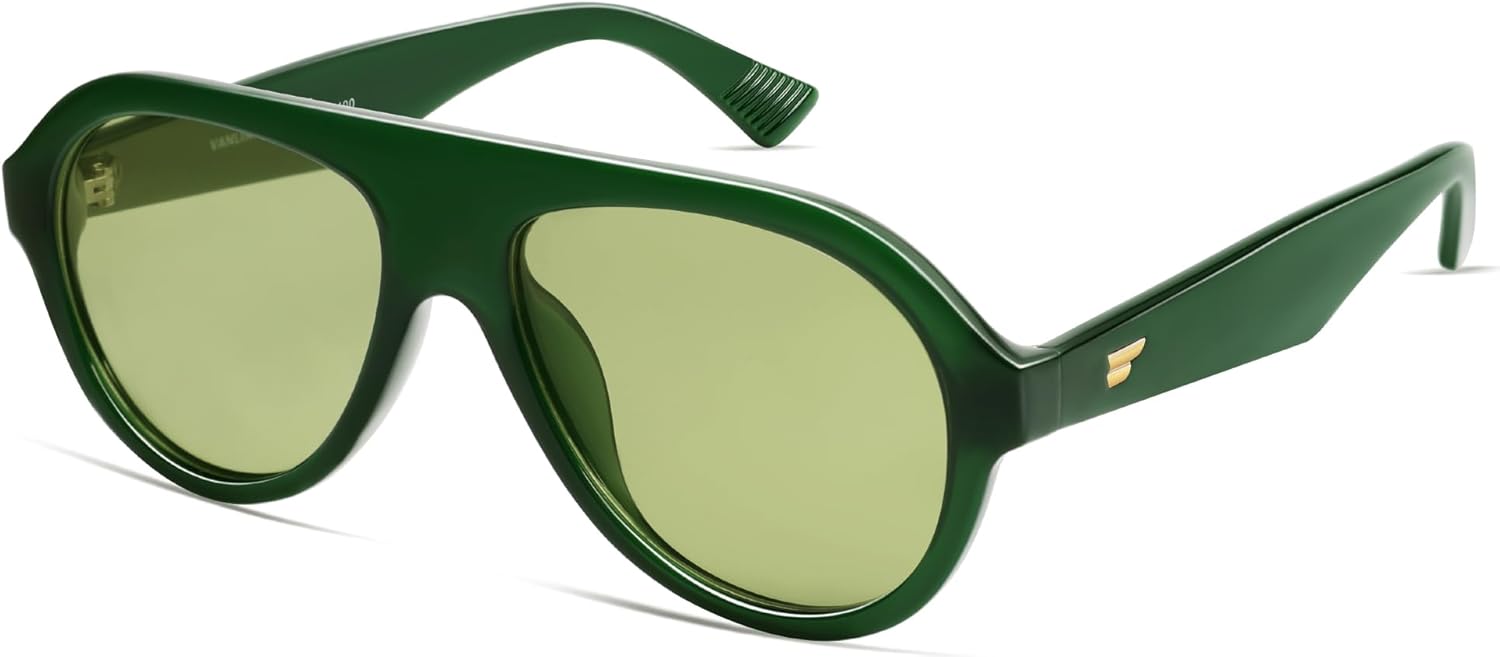 

Солнцезащитные очки-авиаторы VANLINKER в стиле ретро для мужчин и женщин, модные, в винтажном стиле 70-х, с пластиковой оправой, модель VL9750, C13 -Polarized Green Lens/ Green Frame