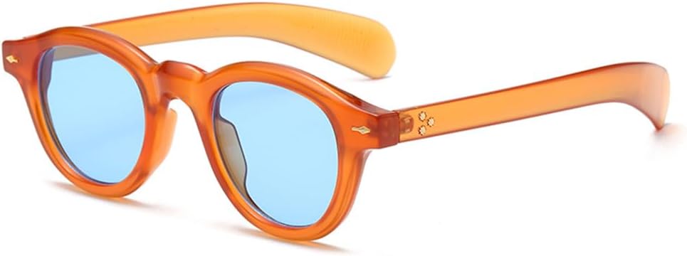 

Круглые панк-солнцезащитные очки для мужчин и женщин с защитой от УФ-излучения UV400 и заклепками, для езды на велосипеде и вождения на открытом воздухе, оранжево-синие UYPTK, Orange Blue