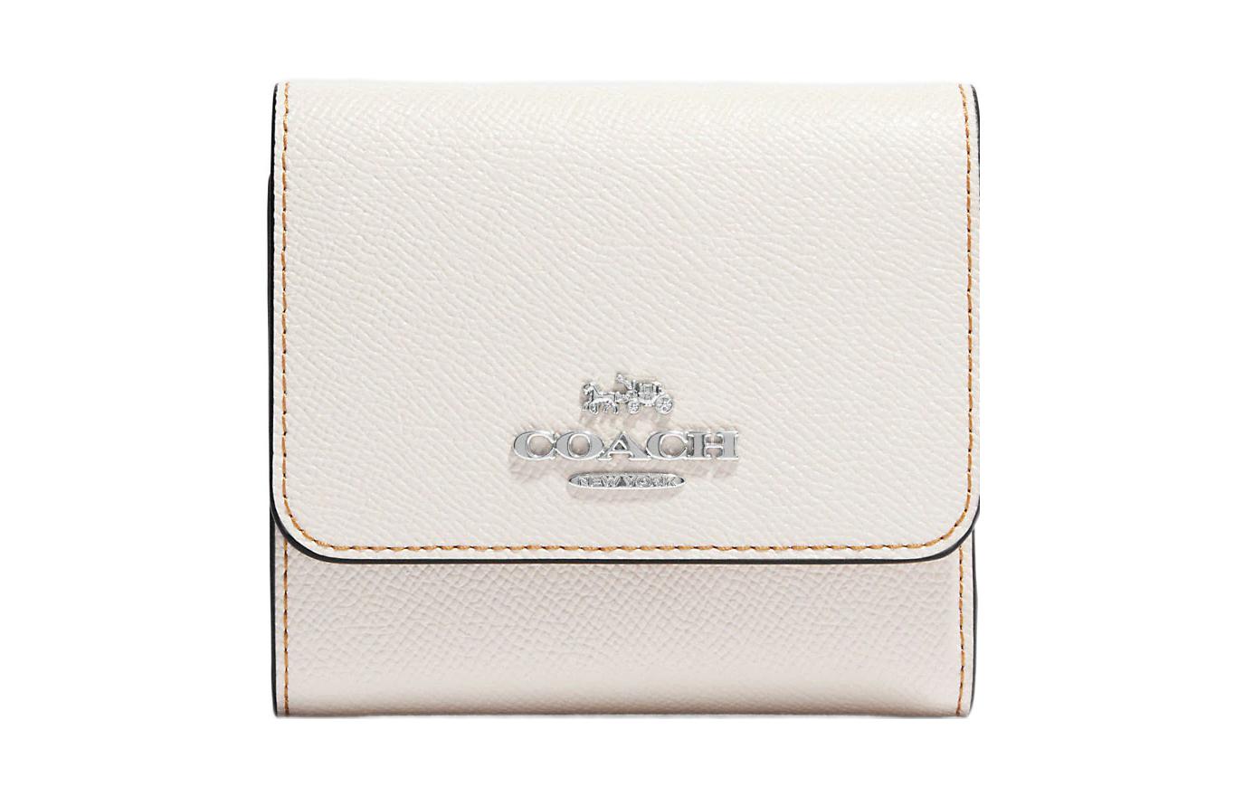 

COACH Женский кошелек тройного сложения из шагреневой кожи с монетницей белый