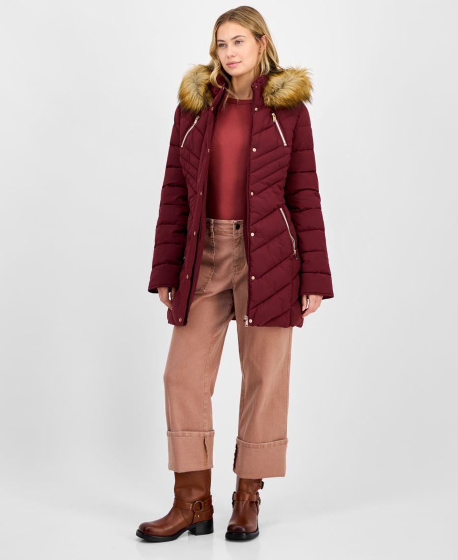 

Детская пуховая куртка с капюшоном из искусственного меха Maralyn & Me, Wine