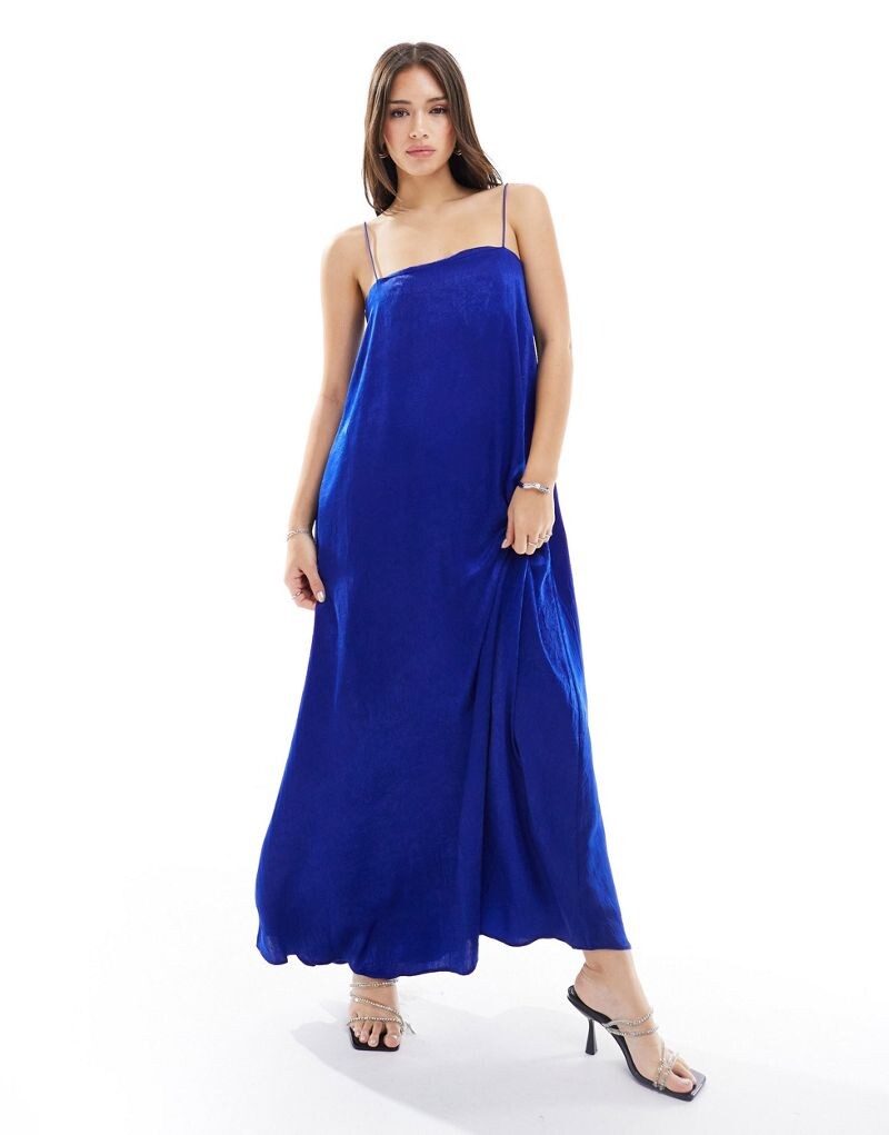 

Синее платье миди из мятого атласа ASOS DESIGN