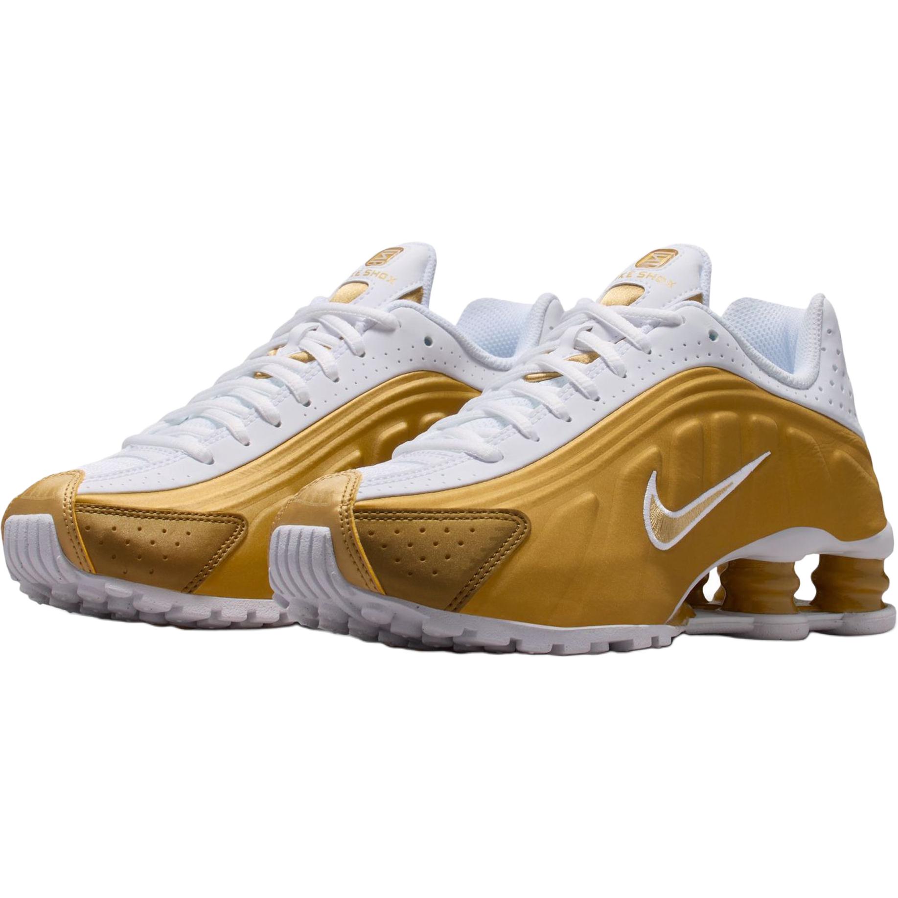 Nike Shox R4 устойчивые к истиранию низкие детские беговые кроссовки White Gold для подростков — фото 3
