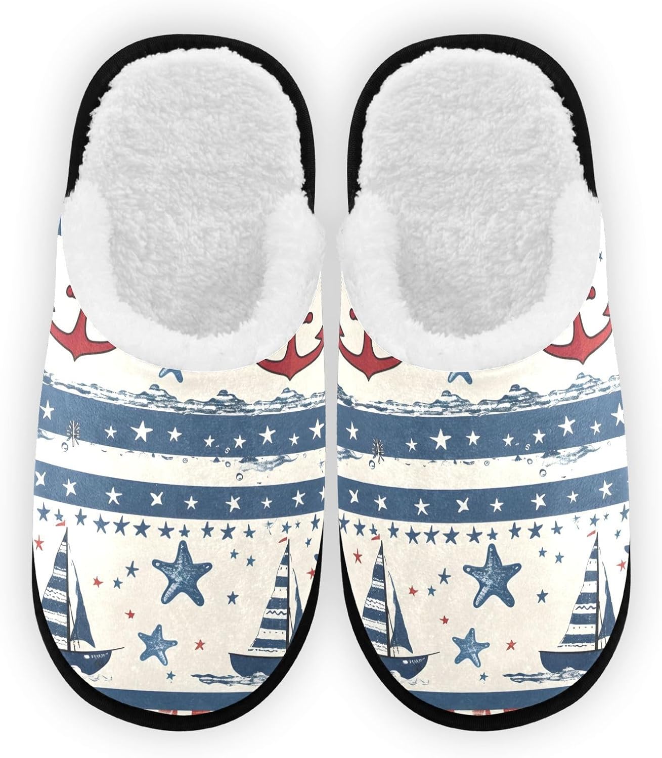 

Мягкие тапочки FENOCHE с принтом корабельного якоря и звездно-полосатым узором для женщин и мужчин, теплые и удобные, для путешествий, спа, с нескользящей подошвой, Multicolor