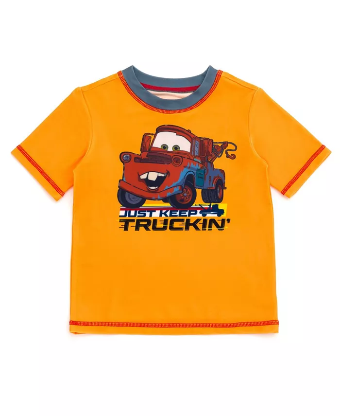 Детский комплект для плавания Disney Pixar Lightning McQueen: рашгард и плавки для мальчиков Cars, оранжевый — фото 4