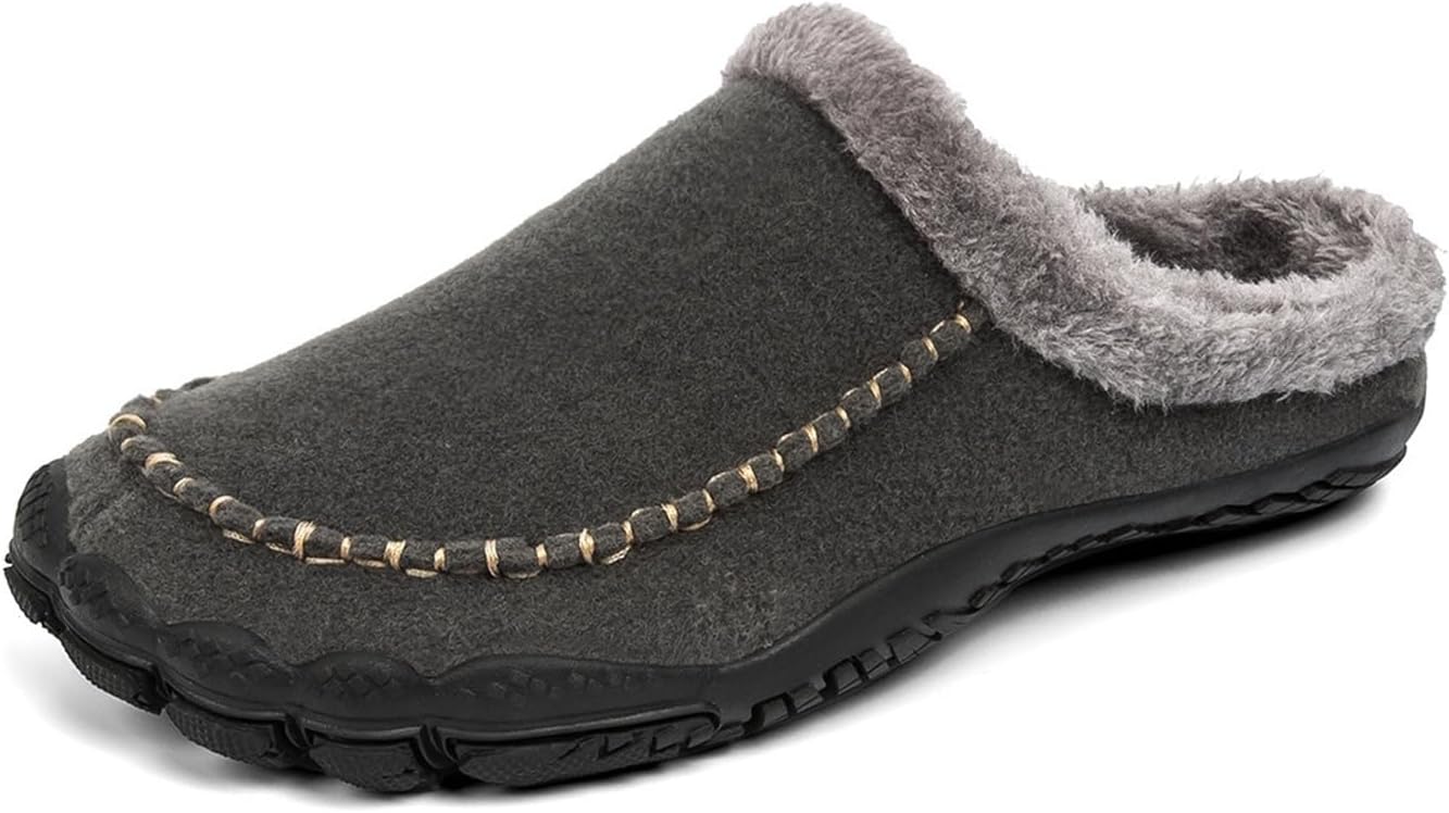 

Мужские зимние теплые шлепанцы-тапочки, с легким процессом надевания, противоскользящие, уютные, пушистые домашние тапочки, широкие, для носки дома и на улице Generic, темно-серый