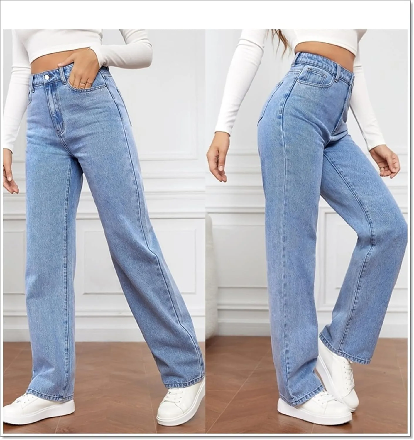 Женские джинсы Minimalist High Waist Denim Stretch Wide Leg Loose с карманом — фото 3